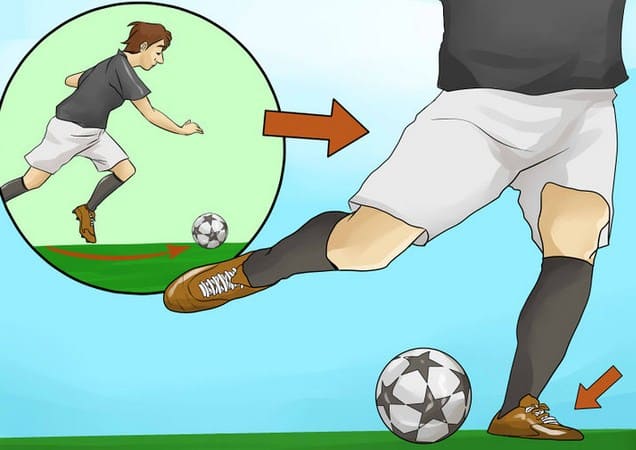 Teknik Cara Menendang Bola Dengan Kaki bagian dalam pada Permainan Sepakbola (image wikihow)